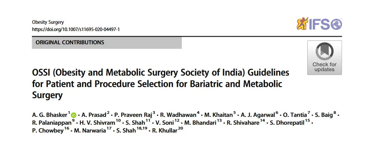 First page of the Obesity Surgery journal article: OSSI Guidelines for Patient and Procedure Selection for Bariatric and Metabolic Surgery